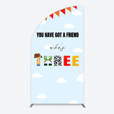 Aperturee - Aperturee Whos Three Blue Sky Toy Happy Birthday Half Moon Arch Backdrop